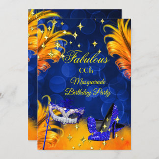 Fabulous Blue Yellow Masquerade Birthday Party Invitation