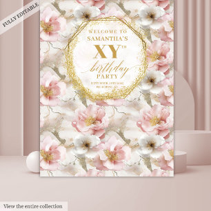 Fabulous Blush Floral Birthday Celebration Banner Tapestry