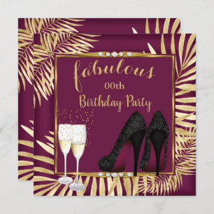 Fabulous Burgundy Gold Palms zebra Champagne Party Invitation