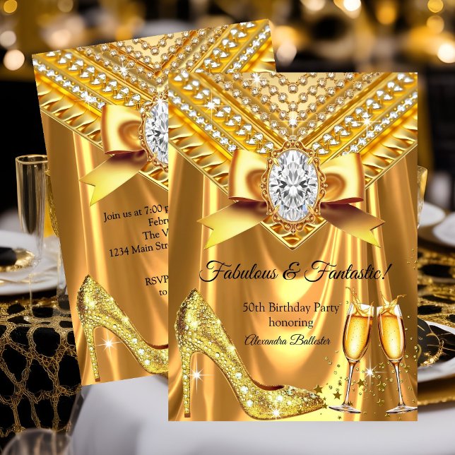 Fabulous Champagne birthday Gold Heel Diamonds Invitation (Creator Uploaded)