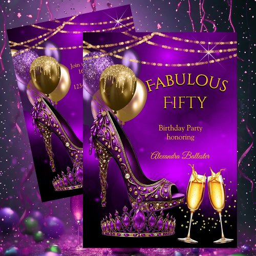 Fabulous Champagne birthday party Purple Gold Heel