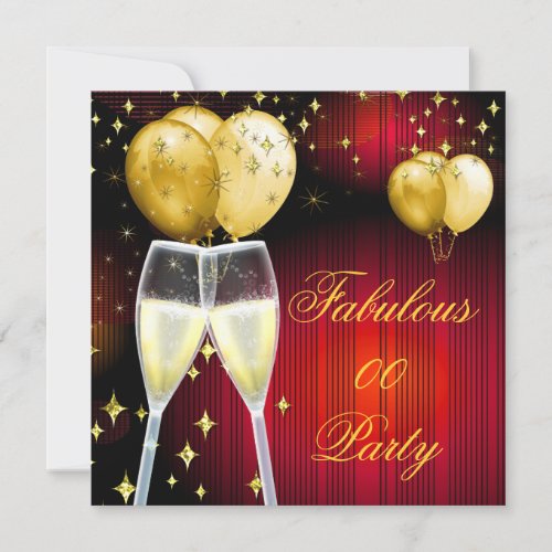 Fabulous Champagne Birthday Party Red Gold Invitation