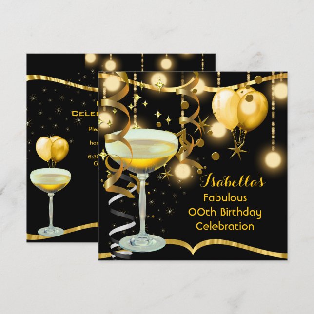 Fabulous Champagne Gold Celebration Party Invitation (Front/Back)