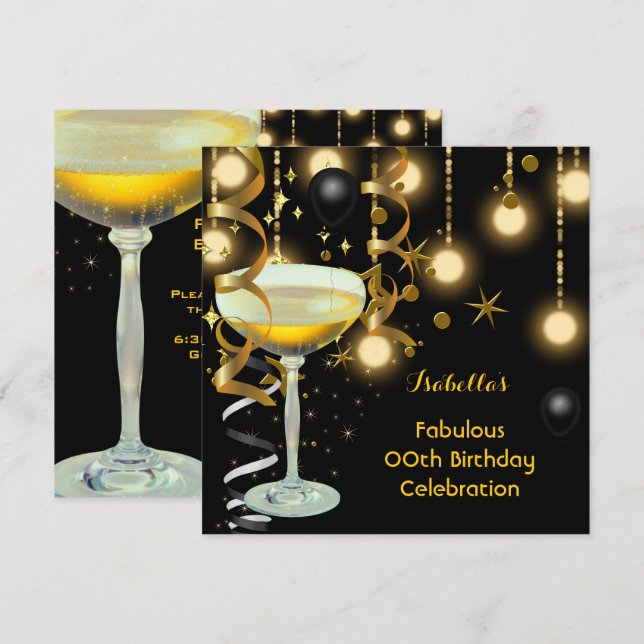 Fabulous Champagne Gold Lights Birthday Party Invitation (Front/Back)
