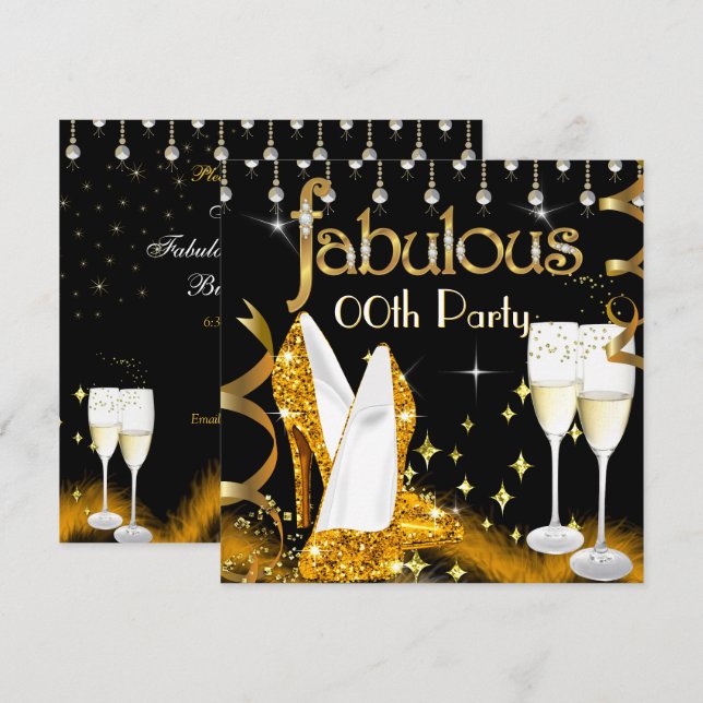 Fabulous Champagne Party Glitter Gold High Heels Invitation (Front/Back)
