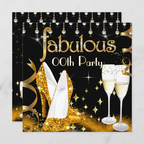 Fabulous Champagne Party Glitter Gold High Heels Invitation