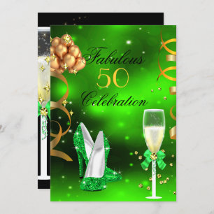Fabulous Champagne Party Glitter Lime Green Heels Invitation