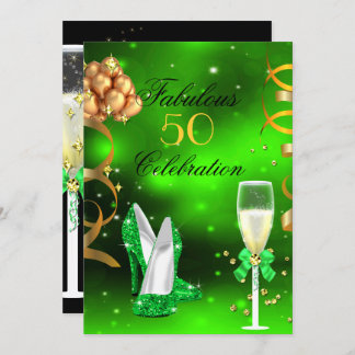 Fabulous Champagne Party Glitter Lime Green Heels Invitation