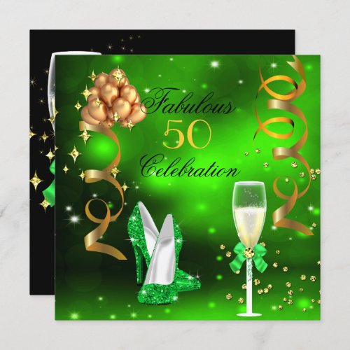 Fabulous Champagne Party Glitter Lime Green Heels Invitation