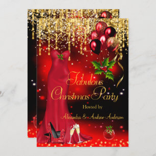 Fabulous Christmas Holiday Party Red Glitter Gold Invitation