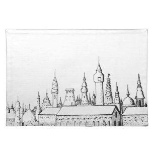 fabulous city . artwork . black and white cloth placemat