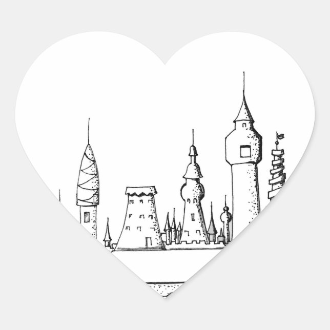 fabulous city . artwork . black and white heart sticker (Front)