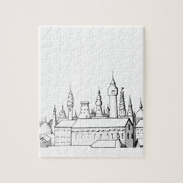 fabulous city . artwork . black and white jigsaw puzzle (Vertical)