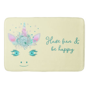 Fabulous Cute Unicorn Flowers Face 1 Bath Mat
