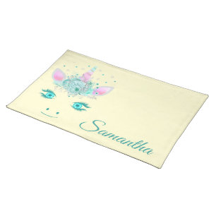 Fabulous Cute Unicorn Flowers Face 1 Cloth Placemat