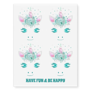 Fabulous Cute Unicorn Flowers Face 1 Temporary Tattoos