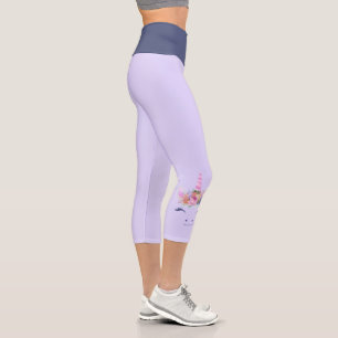 Fabulous Cute Unicorn Flowers Face 2 Capri Leggings