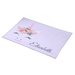Fabulous Cute Unicorn Flowers Face 2 Cloth Placemat