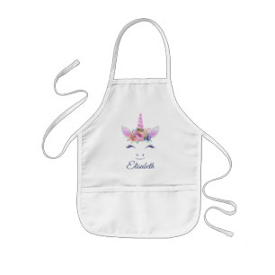 Fabulous Cute Unicorn Flowers Face 2 Kids' Apron