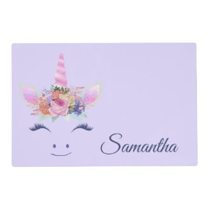 Fabulous Cute Unicorn Flowers Face 2 Placemat