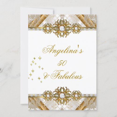 Fabulous Damask Gold White Birthday Party Invitation