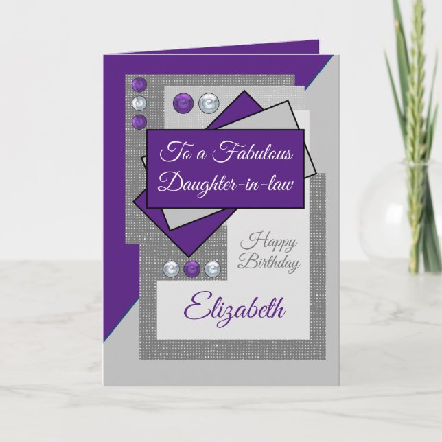 Fabulous daughter in law birthday purple gray card (Front)