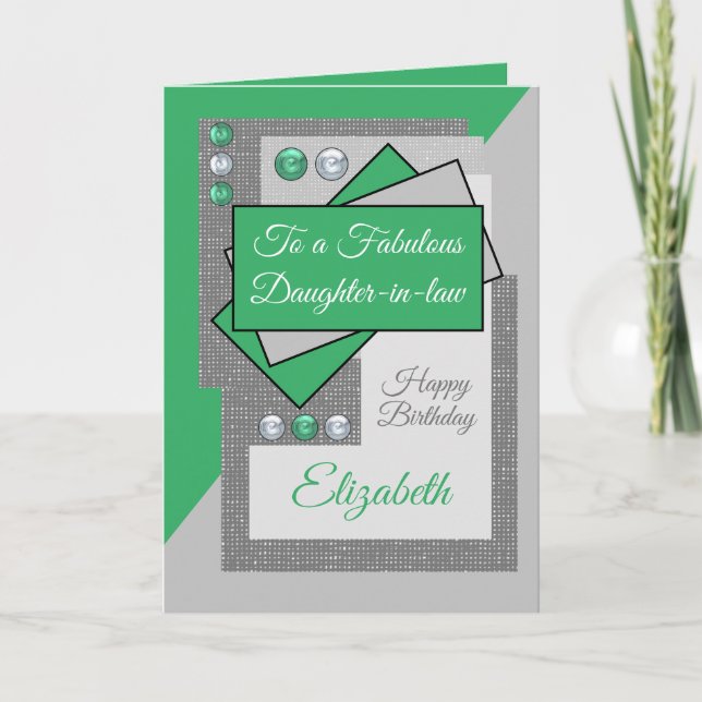 Fabulous daughter in law birthday sea green grey card (Front)