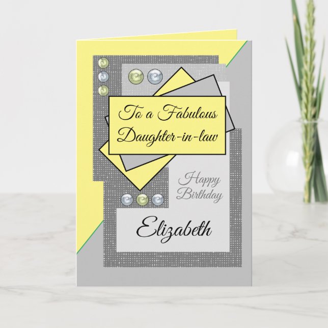 Fabulous daughter in law birthday yellow grey card (Front)