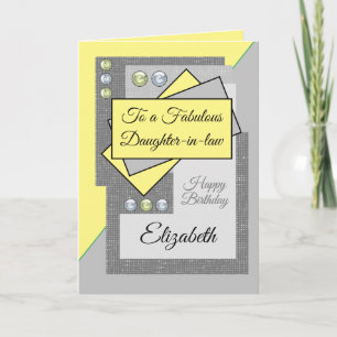 Fabulous daughter in law birthday yellow grey card