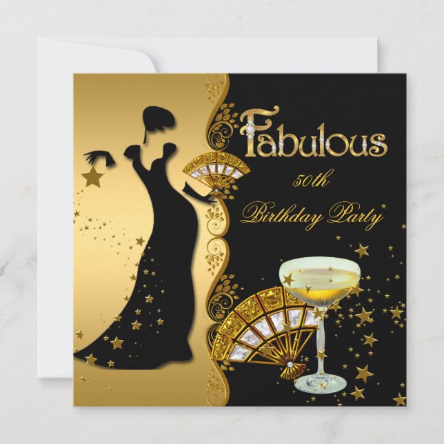 Fabulous Deco Lady 50th Birthday Party Gold Black Invitation | Zazzle Fabulous Deco Lady 50th Birthday Party Gold Black Invitation | Zazzle
