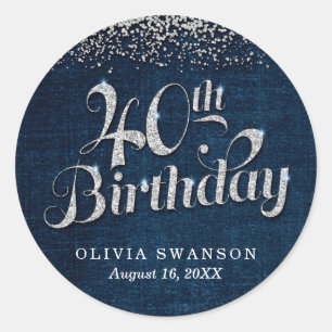Fabulous Denim & Diamonds 40th Birthday Classic Round Sticker