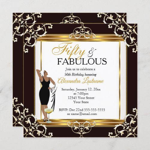 Fabulous Diva deco Lady Gold Black 50th Birthday Invitation