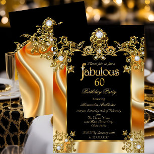 Fabulous Elegant 60th Birthday Silk Gold Diamonds Invitation
