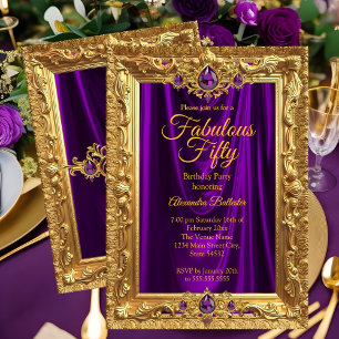 Fabulous Elegant Birthday Party Purple Gold Jewels Invitation