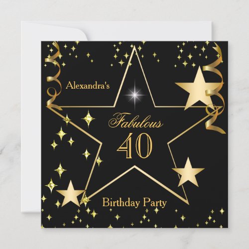 Fabulous Elegant Black Gold Stars Birthday Party Invitation