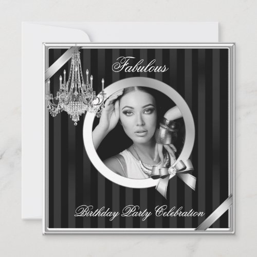 Fabulous Elegant Chandelier Silver Black Photo Invitation
