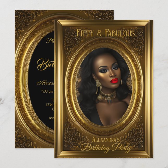 Fabulous Elegant Photo Birthday Party Old Gold Invitation (Front/Back)
