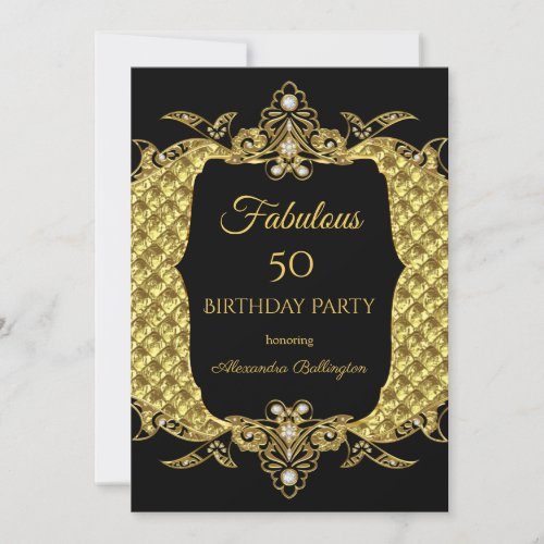 Fabulous Elite Formal Gold Birthday Party Black Invitation