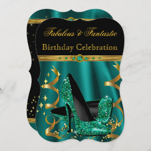Fabulous Emerald Green Gold Heels Birthday Party Invitation