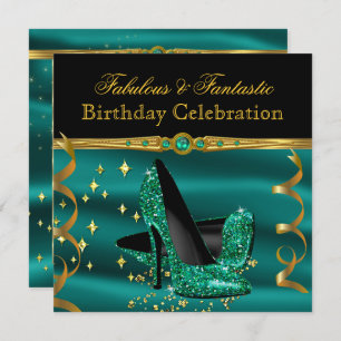 Fabulous Emerald Green Heels Gold Birthday Party Invitation