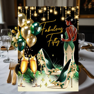 Fabulous Ethnic Birthday Emerald Green Gold Cream Invitation