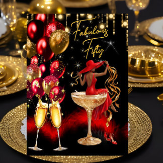 Fabulous Ethnic Fun Birthday Red Champagne Glass Invitation