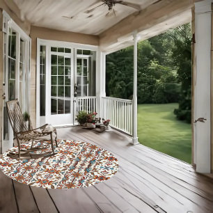  Fabulous Fall and Blue 5' Round Outdoor Area Rug