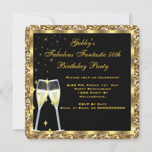 Fabulous Fantastic 50 Gold Black Birthday Party Invitation | Zazzle