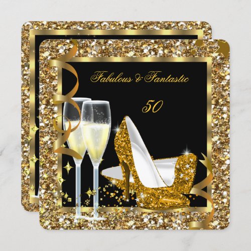 Fabulous Fantastic 50 Gold Black Birthday Party Invitation