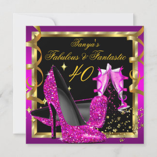 Fabulous Fantastic Modern Pink Black Gold Invitation