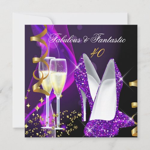 Fabulous Fantastic Modern Purple Gold Birthday Invitation