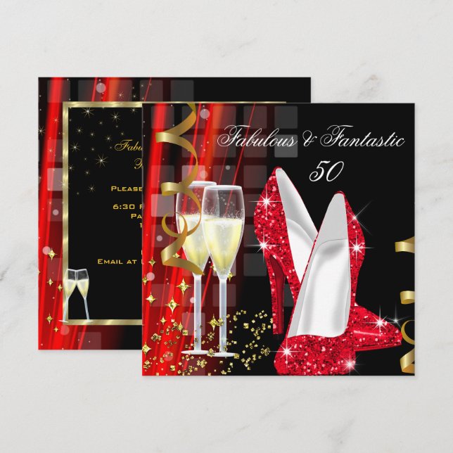 Fabulous Fantastic Red Gold Modern Birthday Party Invitation (Front/Back)