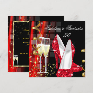 Fabulous Fantastic Red Gold Modern Birthday Party Invitation