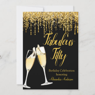 Fabulous Fifty Birthday Glitter Gold Champagne Invitation